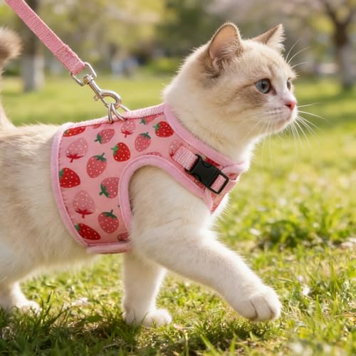BINGPET Cat Harness and Leash Set Escape Proof, Fashionable Adjustable Mesh Harness for Walking, Soft Cute Breathable Easy...