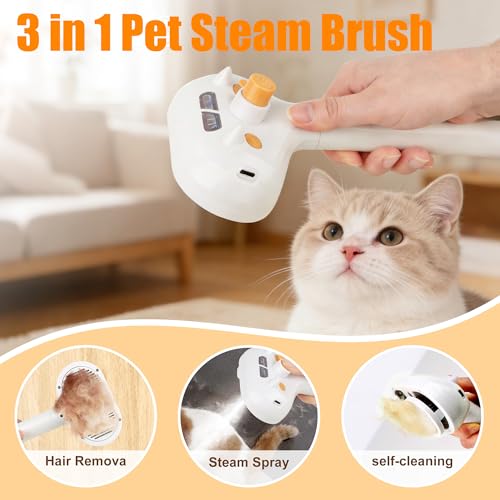 JAWADE 2026 New Upgrade 3-in-1 Pet Steam Brush - Dog Brush for Shedding & Cat Brushes for Indoor Cats - Skin-Friendly, Sel...