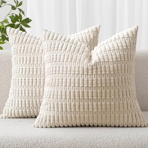 MIULEE Pack of 2 Corduroy Decorative Throw Pillow Covers 18x18 Inch Soft Boho Striped Pillow Covers Modern Farmhouse Home ...