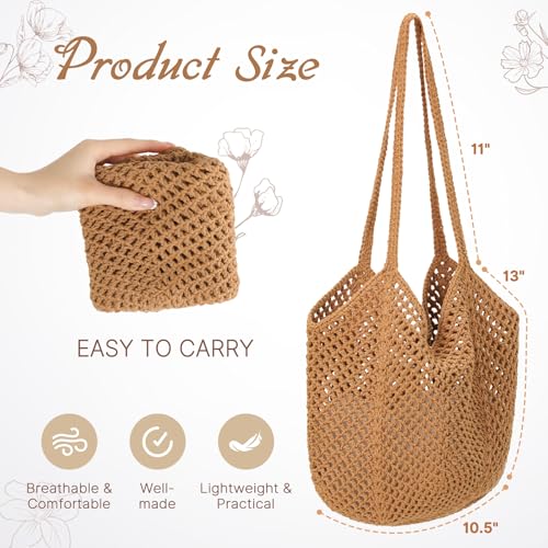Crochet Tote Beach Bags for Women, Mesh Beach Tote Knit Bag, Summer Vacation Aesthetic Boho Hobo Shoulder Bag