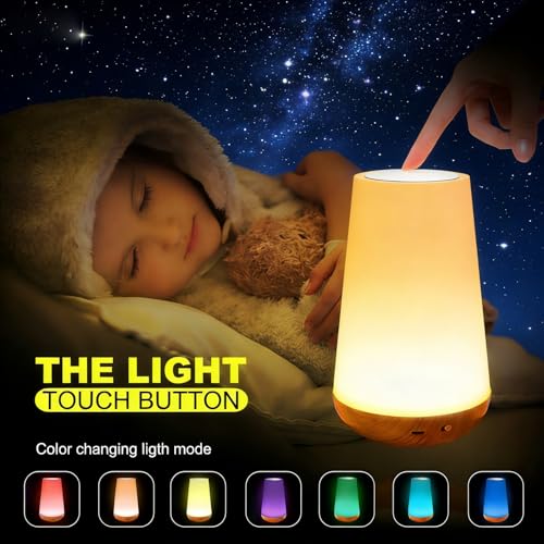 ROYFACC LED Night Light Touch Lamp Bedside Table Lamp for Kids Bedroom Rechargeable Dimmable with Remote Control Warm Whit...