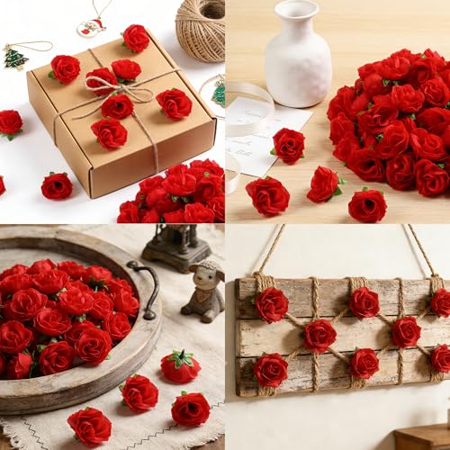 SITUMEIZI 100 Pcs 1.3 inches Mini Red Rose Head Fake Red Roses Artificial Flowers for Home DIY Flower Wall Mother's Day Pa...