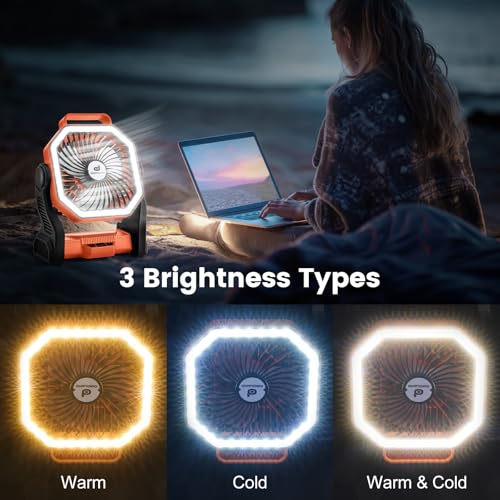 Odoland Rechargeable Camping Fan, 20000mAh Battery Fans with LED Lantern for Tent Car Beach Storm, Portable Light Desk Coo...