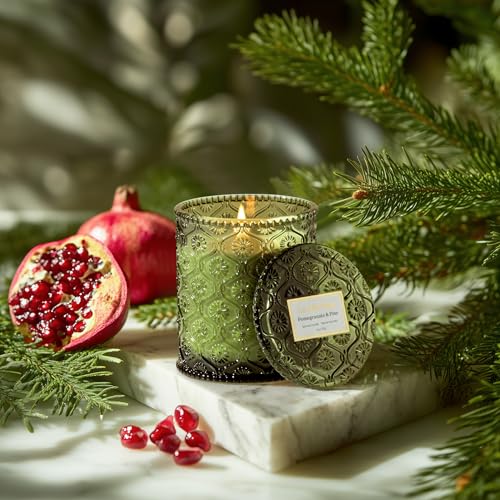 LA JOLIE MUSE Pine & Pomegranate Candle | Lemon, Pomegranate & Pine | 6 oz Natural Soy Wax | 40 Hours Clean Burn | Gift-Re...