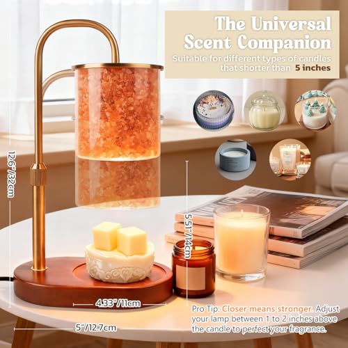 Candle Warmer Lamp with Timer Dimmable, Himalaya Salt & Adjustable Height Candle Warmer Gift for Women, Men, Vintage Candl...