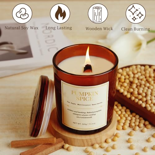 Candle Gift Set –2 Pack Wood Wick Pumpkin Spice Scented Candles,22.6 oz Natural Soy Wax Candles with Gift Box,Long Lasting...