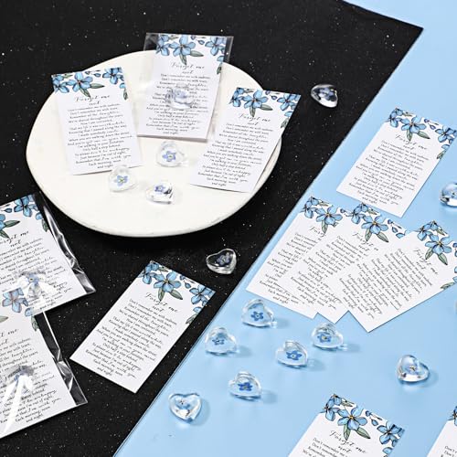 Cunno 25 Sets Forget-me-not Flower Gift Set, Heart-shaped Dried Pressed Flower Keepsakes with Sympathy Cards and Bags, Mem...