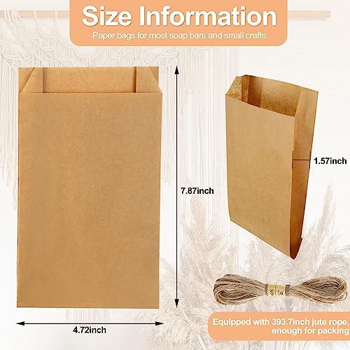 Fulmoon 50 Pieces Soap Paper Bags, 5'' x 8'' Kraft Paper Bags for Packaging Soap Making Wrappers with 394 Inch Jute Ropes ...