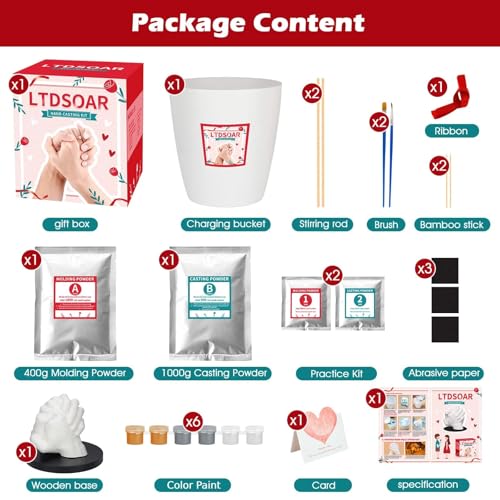 LTDSOAR Hand Casting Kit, Couples with Practice Kit, Hand Mold Kit for Adults & Kids, Romantic Anniversary Wedding Birthda...