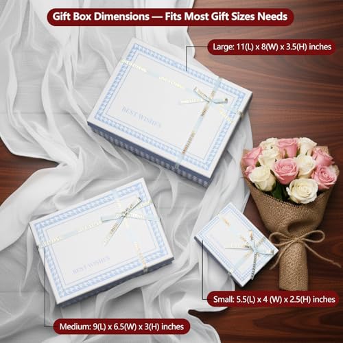 Giftilious Gift Boxes With Lids, Set of 3 Blue Gift Boxes For Presents, Elegant Present Boxes For Gifts, Assorted Gift Wra...