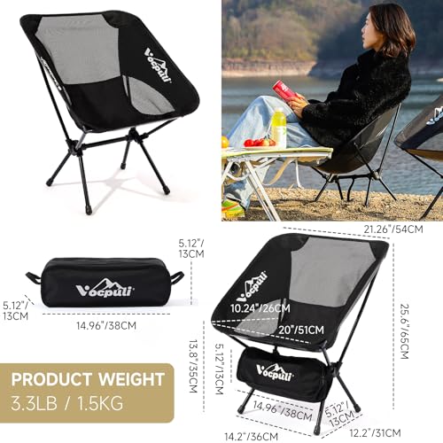 Vocpuli Camping Chair, Lightweight Folding Backpacking Hiking Chair, Compact Portable 330 lbs Capacity，Gifts for Men (Blac...
