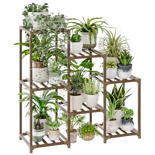 Bamworld Plant Stand Indoor Plant Shelf Outdoor Wood Plant Rack for Multiple Plants 3 Tiers Ladder Plant Holder for Living...