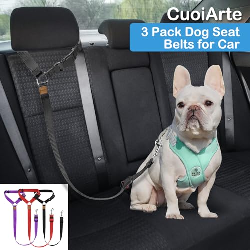 3 Pack Dog Seat Belt for Car, Car Headrest Restraint Adjustable Nylon Fabric, Dog Restraints Vehicle Seatbelts Harness (Bl...