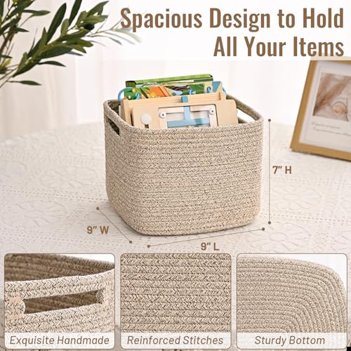 Degeyoyo 3 Pack Cube Storage Bin, 9”x9”x7” Cotton Rope Woven Baskets for Organizing Toys Clothes Towels, Square Gift Stora...