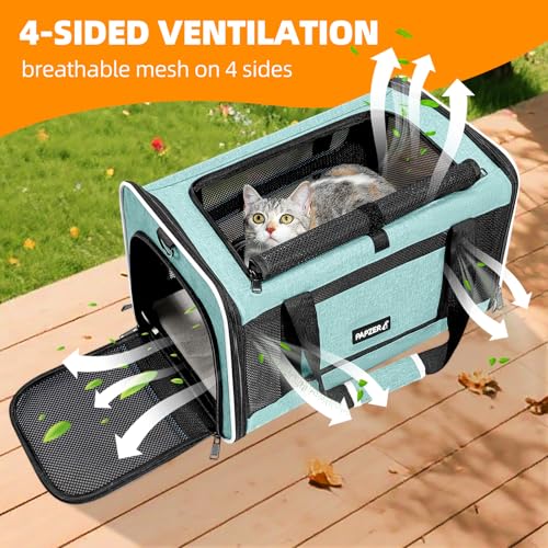 PAPZER Cat Carrier Soft-Sided Travel Bag for Medium to Large Cats Over 15lbs, Small Dog Carrier Crate Top Entry Breathable...