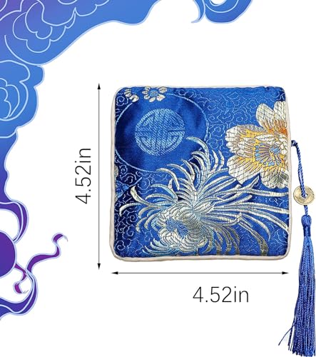 PINOWU 8pcs Silk Brocade Jewelry Bags with Zipper (11.5x11.5cm), Jewellery Silk Purse Pouch Gift Bags for Women Coins Trav...