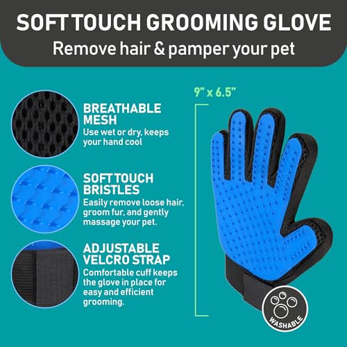 Maxpower Planet Pet Grooming Brush and 2X Grooming Gloves Combo - Double Sided Dematting, Deshedding Undercoat Rake for Do...
