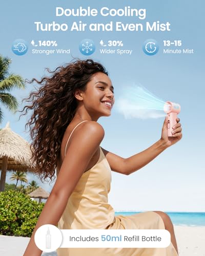 SWEETFULL Handheld Misting Fan Portable - 5000mAh Rechargeable Battery, Powerful Turbo Personal Mister Fans, 5 Speed, Mini...
