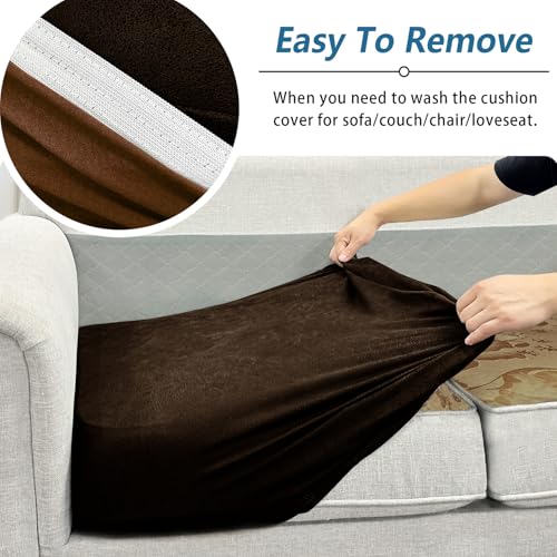 Imnopqr Couch Cushion Covers Leather-Look 3PC Stretch Sofa Seat Slipcover Sets for Living Room Individual Sofa Cushion Cov...