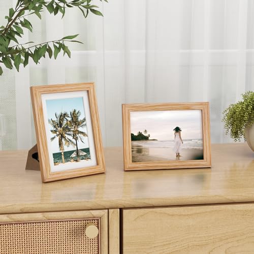 Fun Memories 5x7 Picture Frame, Solid Oak Wood 5 x 7 Frame with Plexiglass, 5 by 7 Photo Frame for Wall & Tabletop Displa...