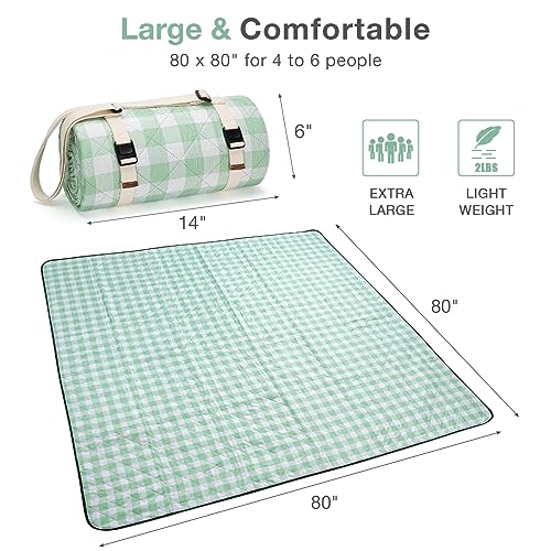 WILLOW WEAVE Picnic Blanket, 80''x80'' Waterproof Outdoor Blankets, Picnic Mat Washable for Beach, Picnic Blankets for Cam...