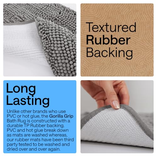 GORILLA GRIP Bath Rug Mat, Thick Soft Absorbent Chenille, Quick Dry Microfiber Mats, Rubber Backing Washable Shower Floor ...