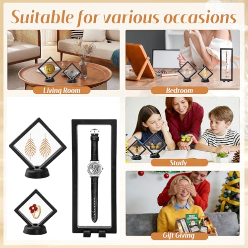 WCHOSOZH 36Pcs 3D Floating Display Case, Floating Coin Display Stand Holder with Base, Transparent PE Film Jewelry Storage...