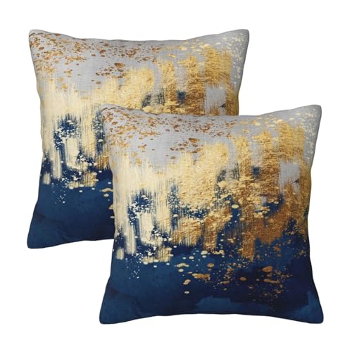 Weiscode Navy Blue and Gold Pillow Covers 18 x 18 inch Set of 2 Decorative Cushion Covers Blue and Gold Square Pillowcases...