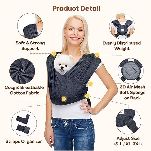 AnccoPlus Dog Carrier for Small Dogs, Front Facing Dog Carrier Sling, Hands Free Cat Sling, Size Adjustable, Reducing Back...