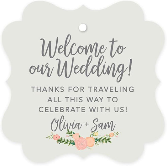 Andaz Press Personalized Out of Town Bags Fancy Frame Gift Tags, Welcome to Our Wedding Thanks for Traveling to Celebrate ...
