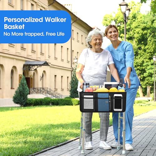 Dotday Upgraded Walker Basket with Cup Holder, Foldable Walker Bag with Large Capacity & Never Tipping Over- Not Fit for R...