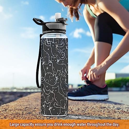Burbuja Magical Black Cats 32 oz Water Bottle with Straw Lid, Leakproof & BPA Free Tritan Bottle for Gym Fitness Outdoor S...
