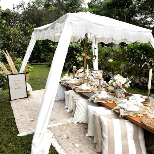 AMMSUN Beach Cabana with Fringe, 6.5' x 6.5' Boho Beach Canopy with Tassels, Easy Set up & Premium Wood Pole, Cabana Tent ...