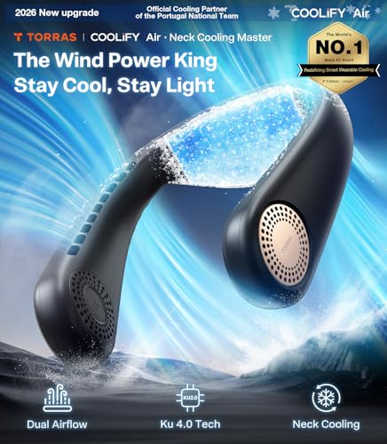 TORRAS COOLiFY Air 2026 Upgraded Neck Fan Air Conditioner, Dual-Airflow Pro Cooling, Ultra Light Portable Fan Rechargeabl...