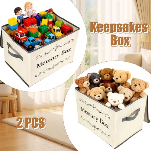 LemonRoad 2Pcs Memory Box Keepsakes for Kid Memory Decorative Storage Box Bin with Lid for Baby Wedding Travel Birthday An...