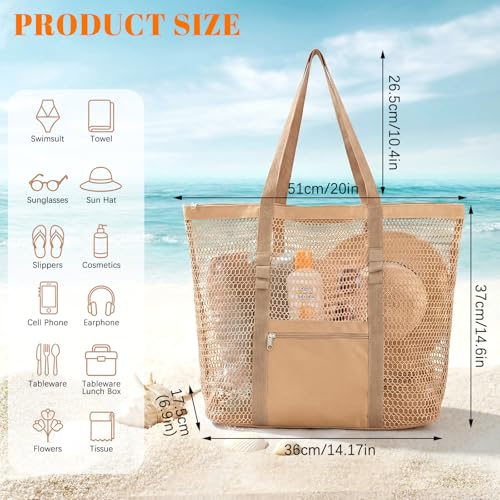 Dntorx Women's Mesh Beach Bag, Stylish Beach Tote for Swimming, Travel & Vacation Essentials, Lightweight Design for Poolside