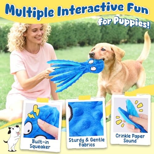 KIPRITII 9-Pack Interactive Puppy Dog Toys for Small Dogs No-Stuffing Squeaky Octopus-Shaped Toy, Cute Plush & Engaging Ch...