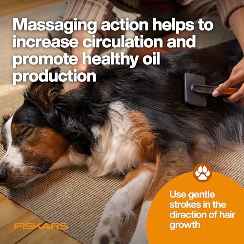 Fiskars Pet, Cat and Dog Brush, Fine Bristles & SoftGrip Handle for Gentle Grooming and Deshedding, Cat and Dog Supplies, ...