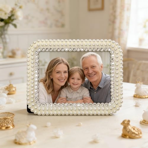 LAST HOE DOWN Pearl and Crystal Photo Frame, 4x6 Inch, Decorative Picture Frame，Tabletop Display (white1)