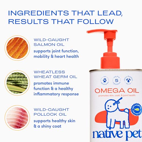 Native Pet Omega 3 Fish Oil for Dogs & Cats – Wild Alaskan Salmon Oil for Dogs Skin and Coat, Supports Joints, Heart & She...
