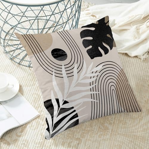 Boho Pillow Covers 20x20 Set of 2 Mid Century Black Beige Tropical Leaf Throw Pillow Covers Outdoor Decor Modern Abstract ...