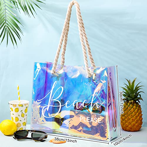 Sweetude Clear Beach Tote Bag Transparent Plastic PVC Women's Large Tote Waterproof Stadium Bags for Girl Summer Pool Part...
