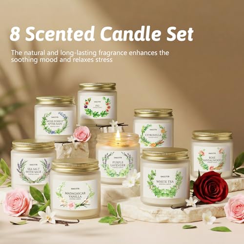 Scented Candles for Home,8 Pack Soy Candles Gift Set for Women,Aromatherapy Candle with Crystals Inside-Perfect for Mothe...