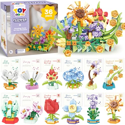 TOY Life 36 Pack Party Favors for Kids, Tiny Plants Mini Flowers Building Blocks Set for Classroom Prize, Flowers Botanica...