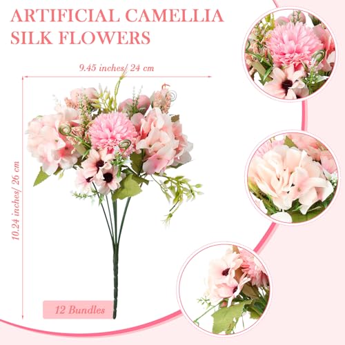 Tigeen 12 Pcs Peonies Artificial Flowers Faux Roses Silk Flowers Hydrangea Artificial Bouquet for Wedding Table Centerpiec...