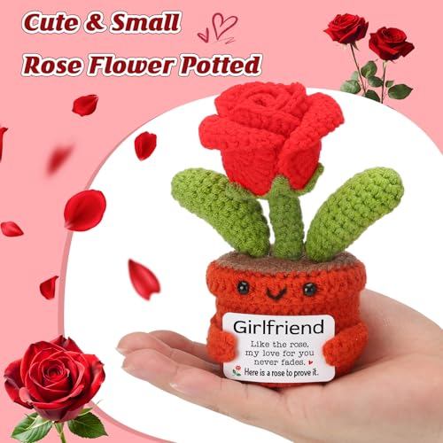 YUEYUQIU Gifts for Girlfriend from Boyfriend, Handmade Crochet Rose Flower Decor, Romantic Anniversary Birthday Presents f...