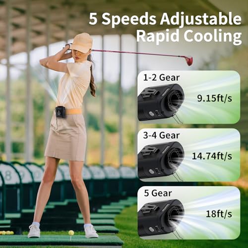 Socool 10000mAh Portable Waist Fan Clip on Wearable Belt Personal Fan Rechargeable Battery operated With 5 Speeds & Flashl...
