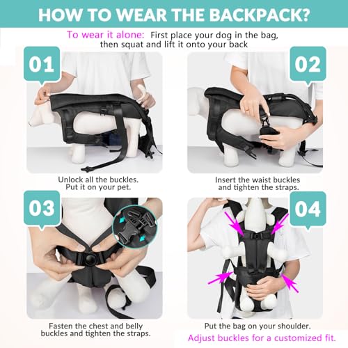 Lukovee Dog Backpack Carrier, Legs Out Easy-fit Dog Front Carrier for Small Medium Dogs, Adjustable Hands Free Dog Chest C...