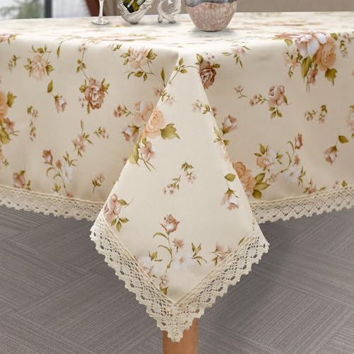 YEESSION Floral Print Square Tablecloth 38 x 38 Inch Stain Resistant and Waterproof Wine Table Cover for Kitchen Dining In...