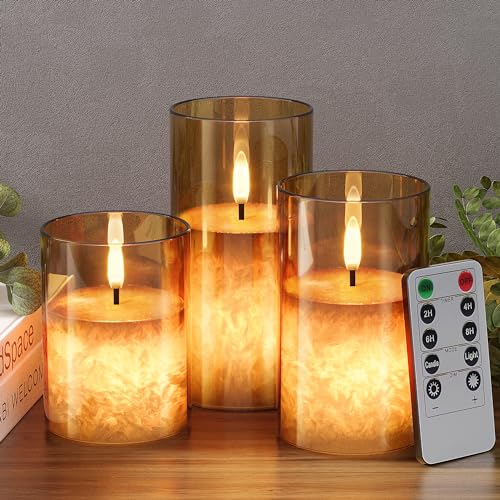 VIODAIM Ice Crystal Real Wax Glass Flameless Candles with Remote & Timer, Battery Operated Candles with Warm Flickering Fl...